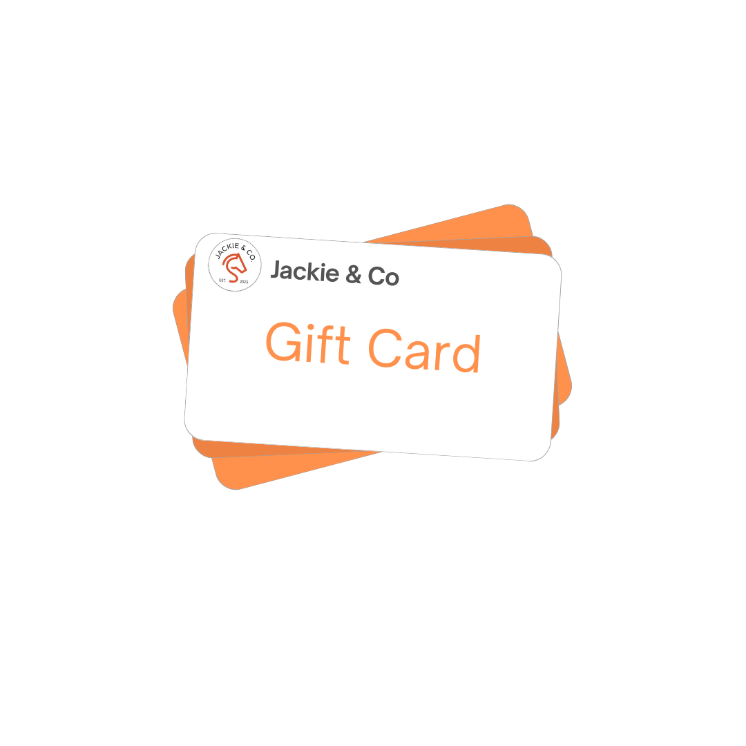 A Jackie&Co gift card on a white background. 